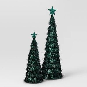 2pk Christmas 18" and 12" Tinsel Trees Dark Green - Target Wondershop, New!